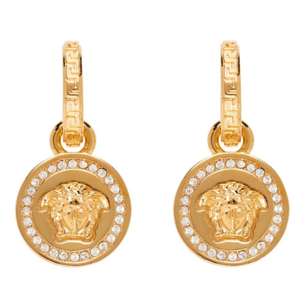 VEREACE Medusa crystal coin dangle Greca earrings